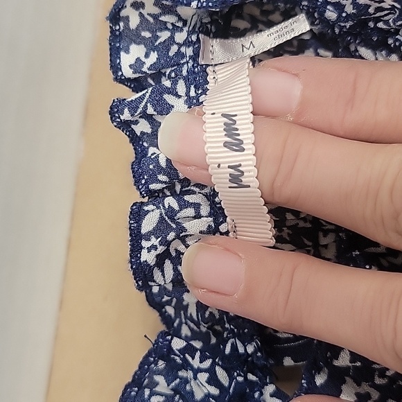 Mi ami, Size M, Halana, Blue Floral High Neck Blouse, Smocked Upper, Ruffle Hem - Picture 12 of 16